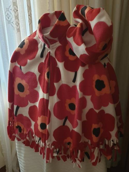 Fleece Poncho with hat and scarf