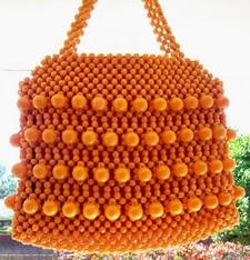 VINTAGE ORANGE BEADED HAND BAG