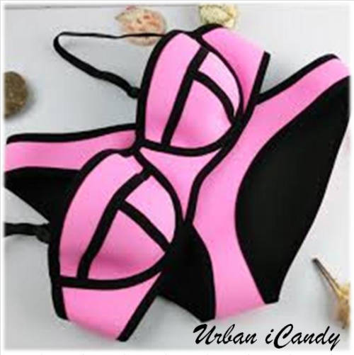 NEON MONOKINI PADDED BRA SWIMSUIT SET - STRAPLESS BEACH BIKINI SALE - XMAS SALE