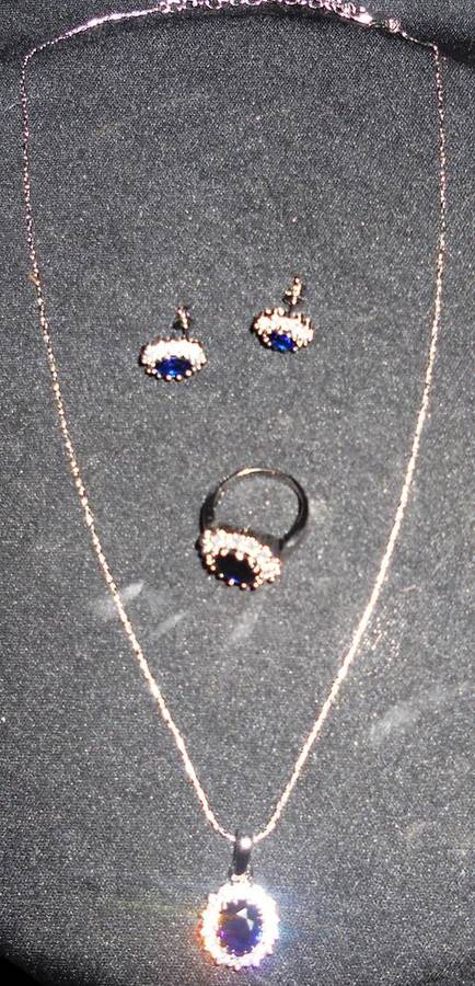 Beautiful Blue Stone Pendent With Matching Ring And Earrings Stamed 925