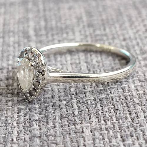 Pear Diamond Halo Ring in 9ct White Gold