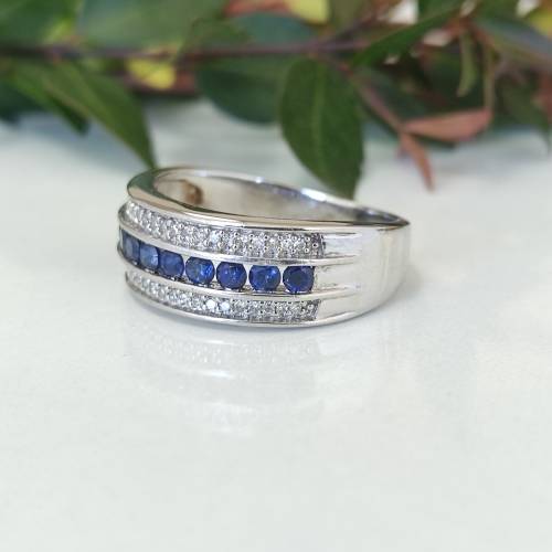 Blue Sapphire and Diamonds Ring #1036