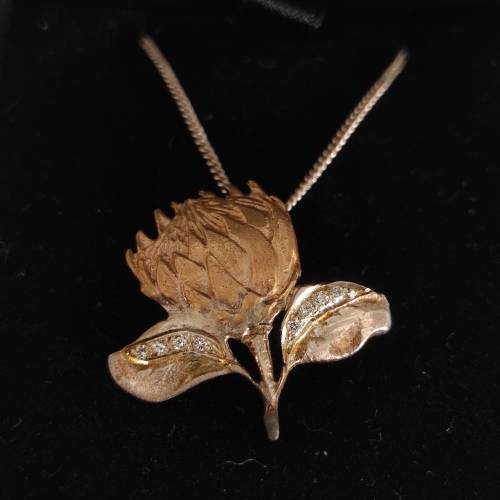 Diamond Protea Necklace and Pendant