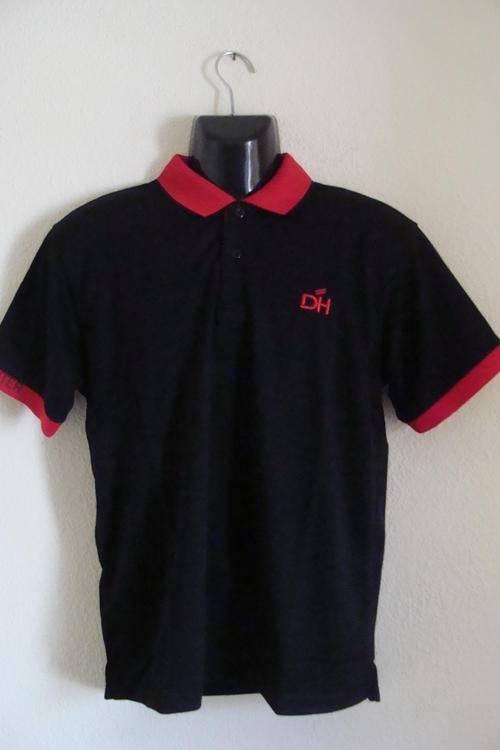 Mens DH Golf T Shirt Double Collar Large - Black