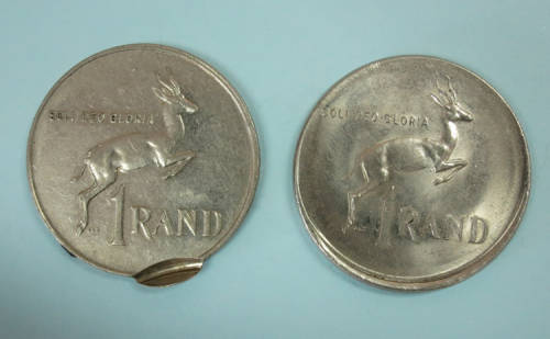 2 x Nickel One Rand Error Misstrike Coins