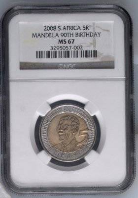 ~ WOW~ NGC GRADED~MANDELA 90th Birthday 2008~ R5 @@@ MS67 NGC graded@@ HIGH GRADE@@