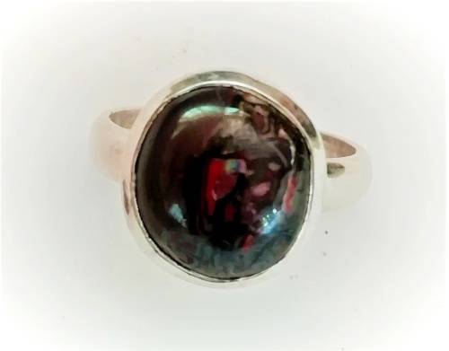 Silver Boulder opal ring