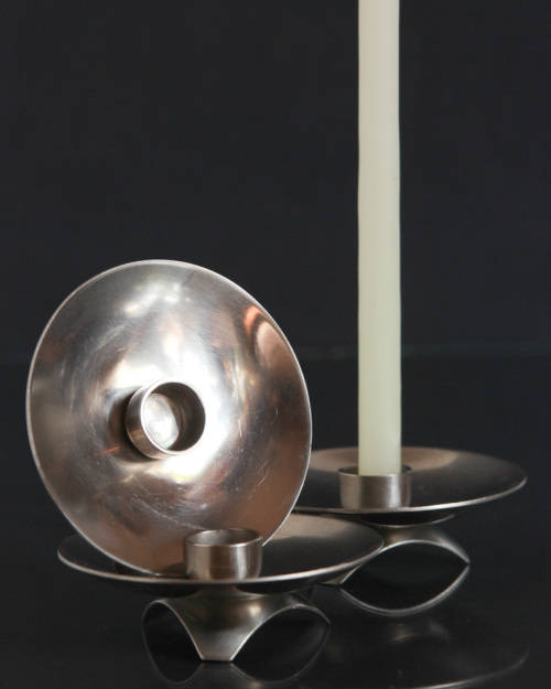 1 LOT OF 3 VINTAGE STAINLESS STEEL LUNDTOFTE DENMARK NO. 2668 CANDLE HOLDERS