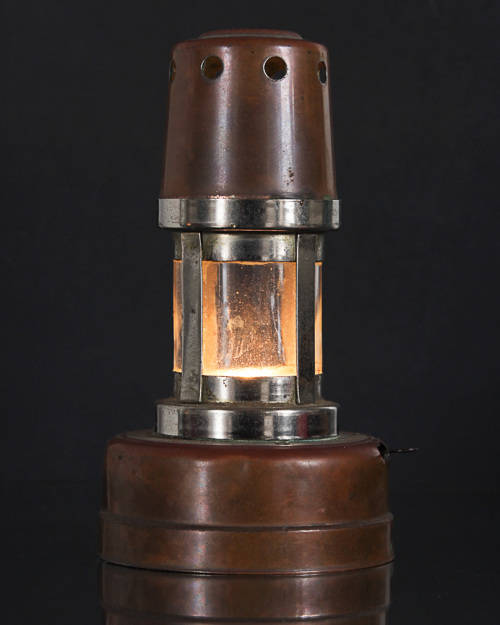 MINIATURE COPPER, CHROME, TIN LANTERN WITH GLASS LAMP HOUSING - MADE IN JAPAN