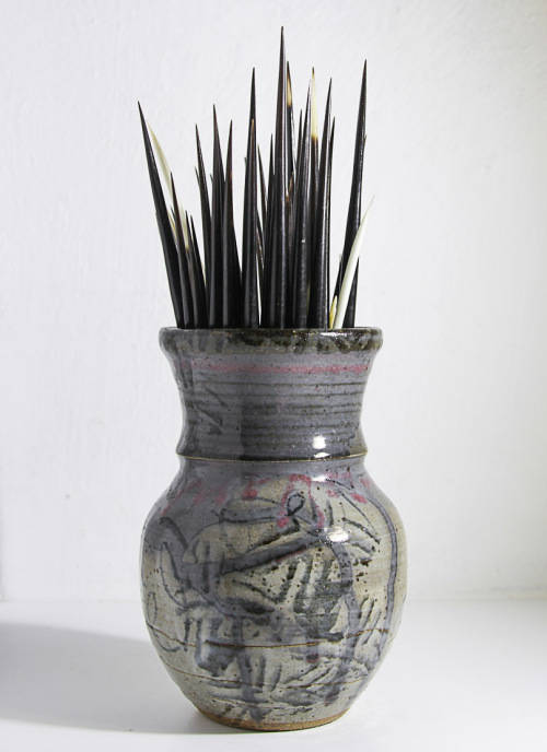 ABSTRACT POTTERY  VASE WITH QUILLS