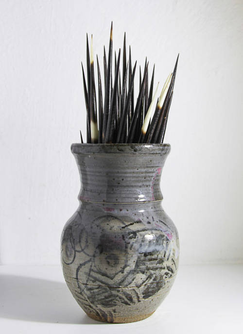ABSTRACT POTTERY  VASE WITH QUILLS