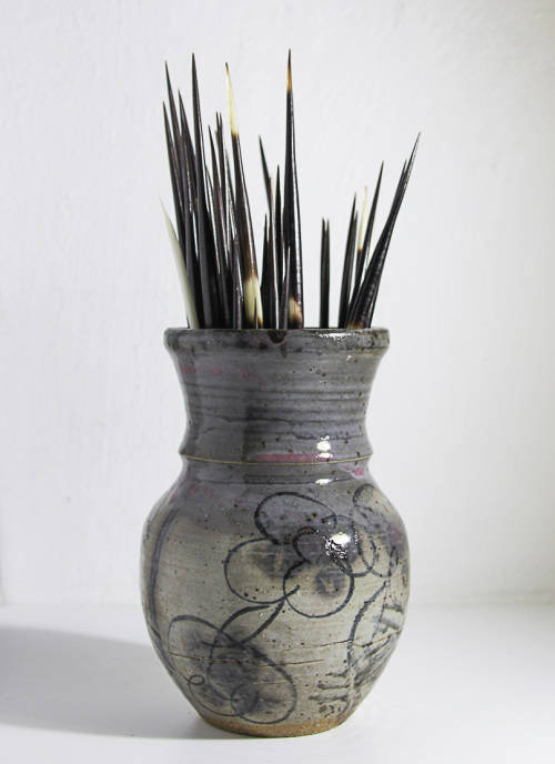 ABSTRACT POTTERY  VASE WITH QUILLS