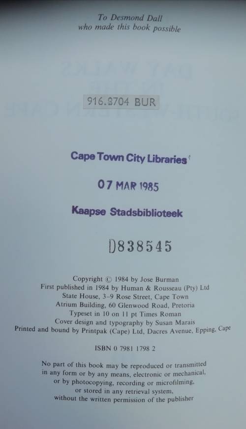 Day walks in the South-Western Cape by Jose Burman