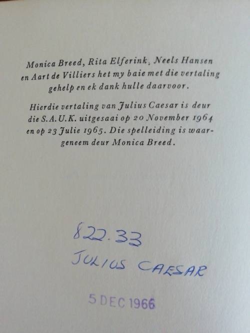 Julius Caesar [Vertaal deur Anna S. Pohl] Shakespeare, William (1966)