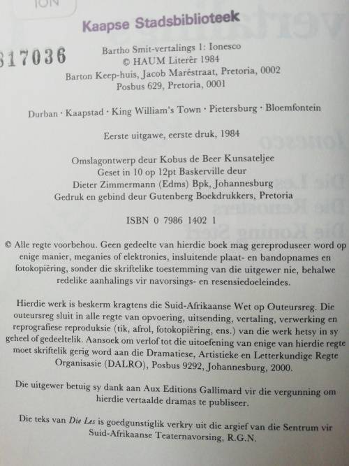 Bartho Smit - vertellings 1 : Ionesco