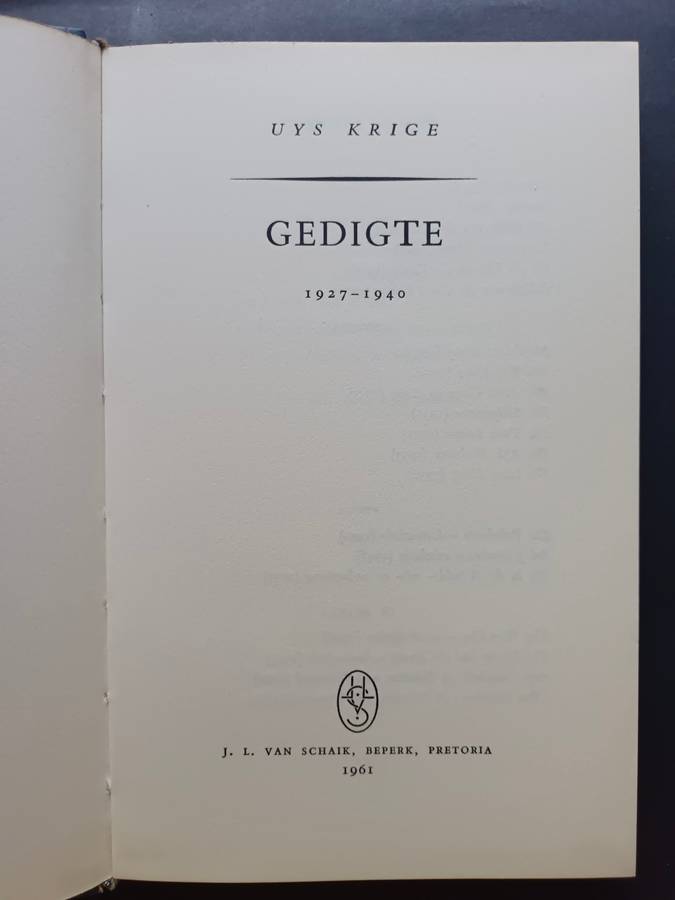 UYS KRIGE - Gedigte 1927-1940