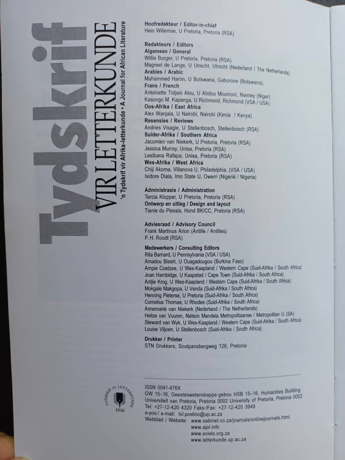 Tydskrif vir Letterkunde - 52 (2) 2015  Vierde reeks