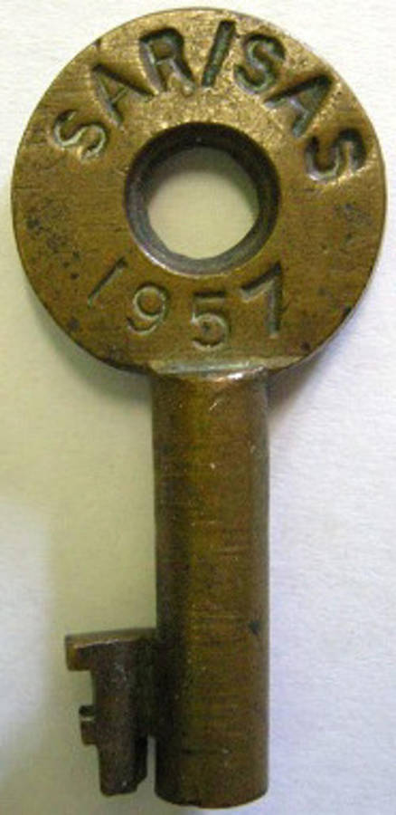 SAR / SAS 1957 Brass Key Marked Walsall Locks & Cart Gear Ltd
