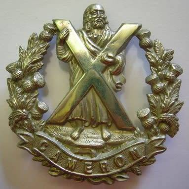 The Queen's Own Cameron Highlanders White Metal Slider Type Cap Badge