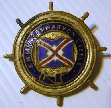 R.M.M.V Carnarvon Castle Brass & Enamel Brooch Type Pin 37mm