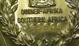 Full Size Southern Africa Medal Uniface Susp Tall Grass Crisp Detail Matte Finish Nr @ Back In Box
