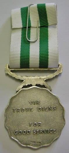 Full Size SADF Good Service Medal 20 Years Silver Marked S925 SAM Nr on Rim Uniface Susp 1986 Ribbon