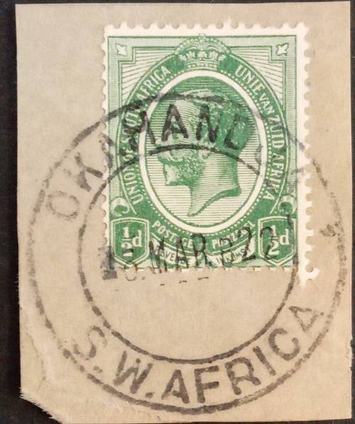 Union of SA 1913, used in Okahandja SWA.