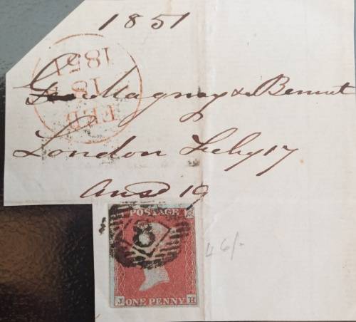 1851 Great Britain penny red on piece