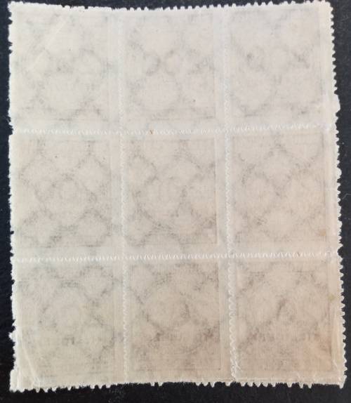 1923 German Reich block of 9 x 200mil Mark. Mint no hinge, waffle watermark and zigzag roulette.