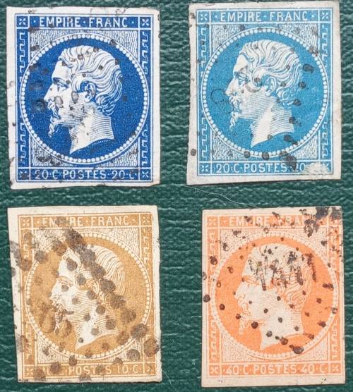 1853 France Napolean selection imperfs fine used with 4 excellent margins.