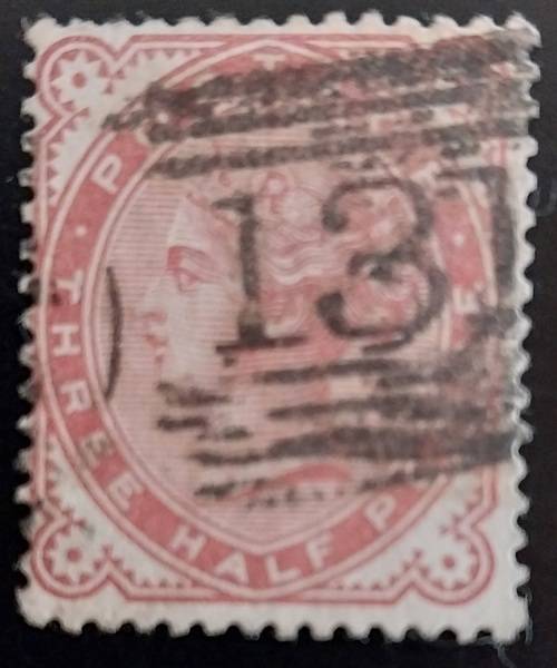 1880 Great Britain QV 3 half pence used, catalogue R1200