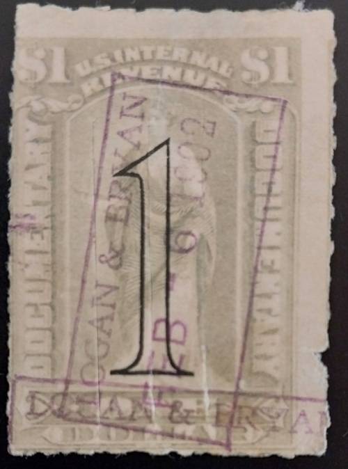 1902 USA Documentary 1 dollar revenue used
