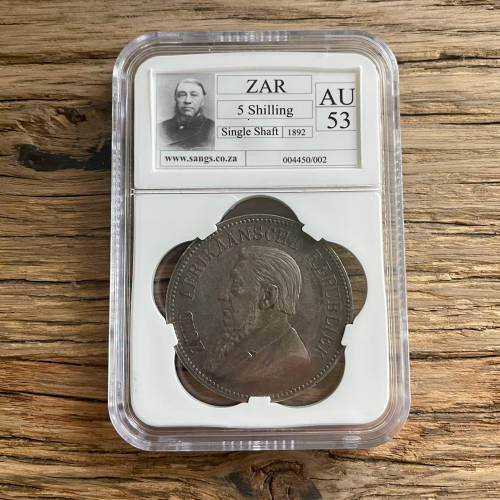 1892 ZAR 5 SHILLINGS (Single Shaft) - SANGS AU53!!!