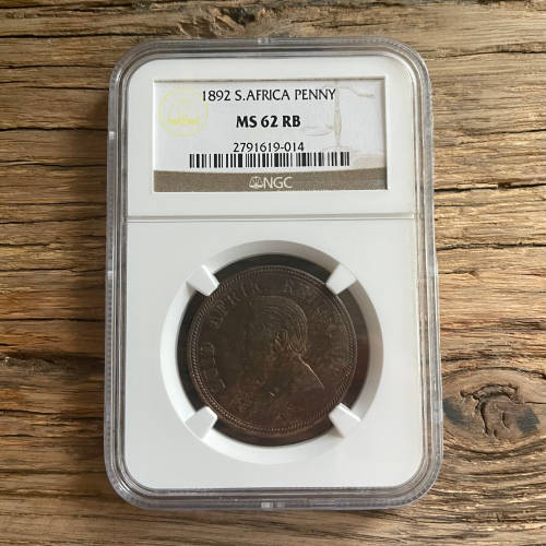 1892 ZAR PENNY - NGC MS62RB