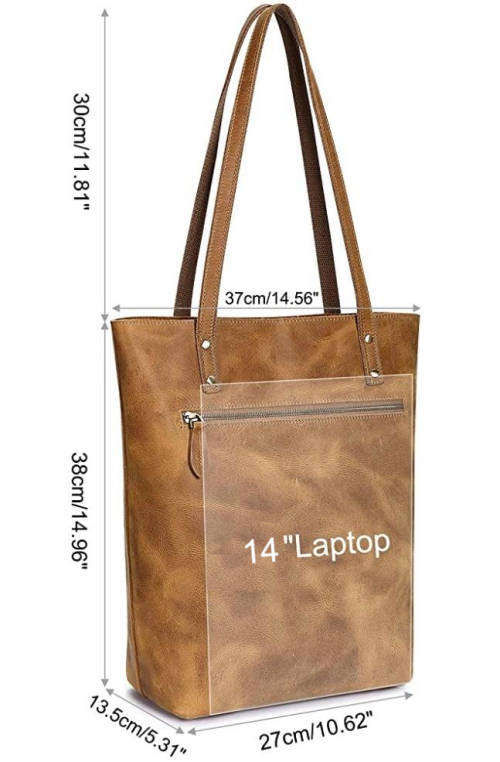 Women Genuine Leather Shoulder Tote Bag Purse Large Handbag - Carries up to 14 Inch Laptop