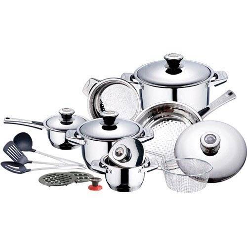 SwissHome **19 Pieces Stainless Steel 19/10 Cookware**,9 layer capsuled Bottom &Thermostat lids