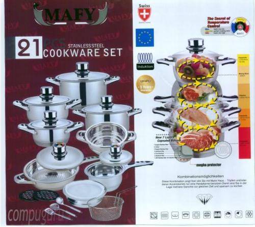 *21 Pieces* Stainless Steel 18/10 Cookware,7 layer Capsuled Bottom &Thermostat lids**Free Shipment**