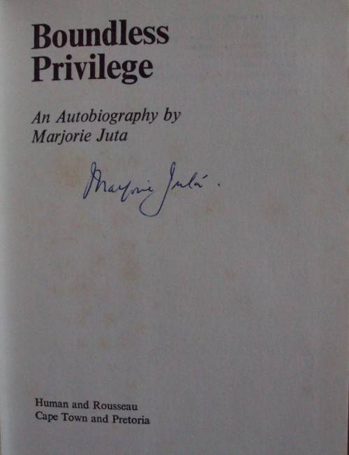 Boundless Privilege - Marjorie Juta: Signed Copy