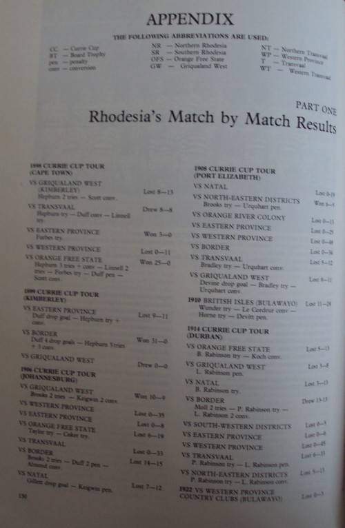 Rhodesia Rugby : A History of the National Side 1898 - 1979 - Jonty Winch