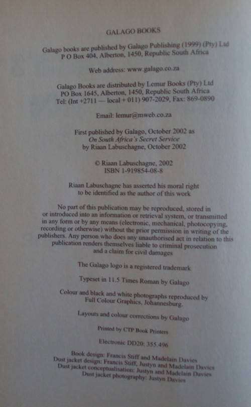 On South Africa`s Secret Service An Undercover Agents Story Riaan Labuschagne