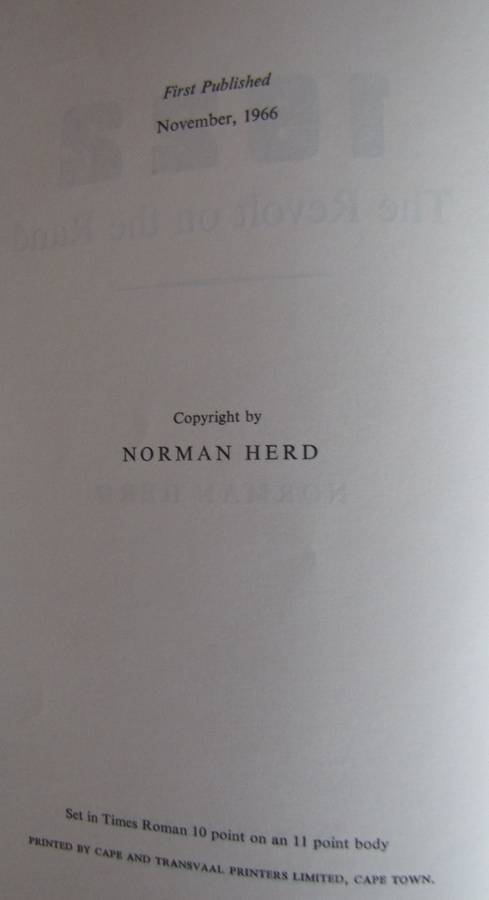 1922 Revolt on the Rand Norman Herd