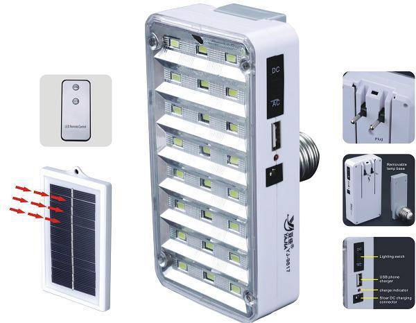 Solar and Electricity Rechargeable Led Emergency Light with Remote Control