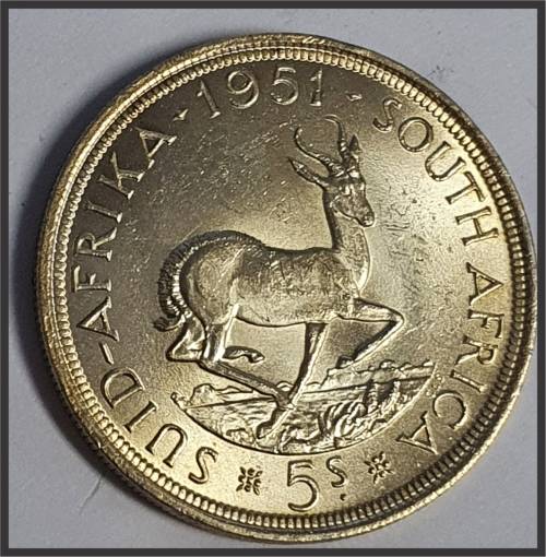 ZAR 1951 5 Shillings // UNC //, Coin in Capsule, picture of actual coin