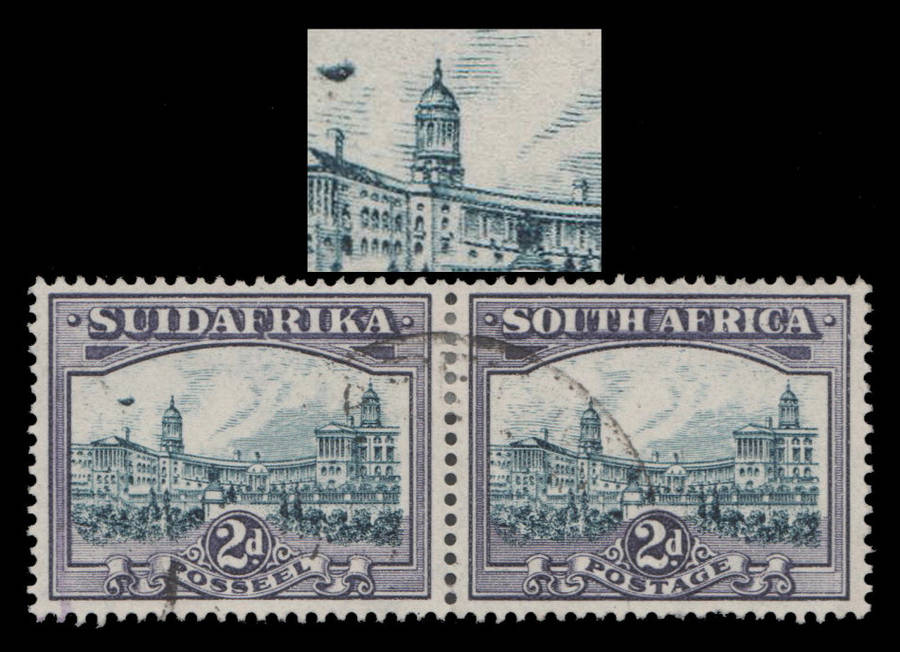 Union of South Africa - variety.  AIRSHIP FLAW on 2d Blue and Violet.