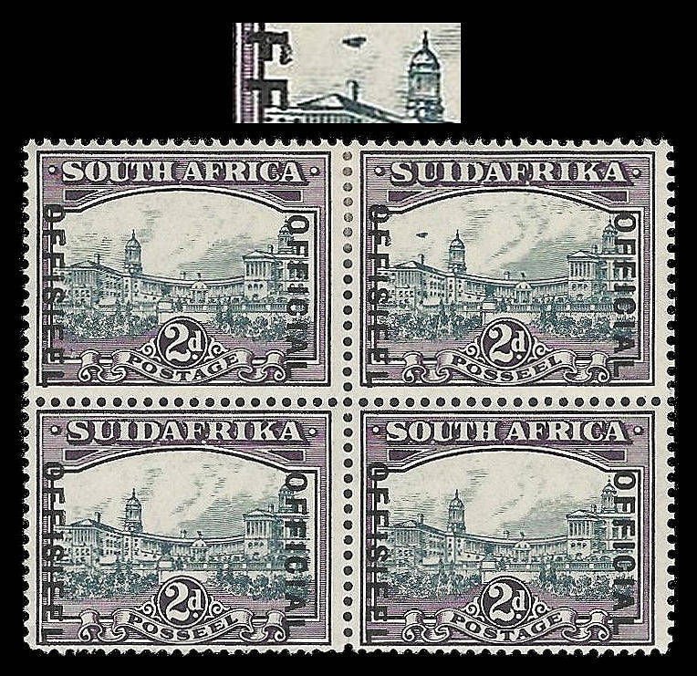 AIRSHIP FLAW.   Catalogue value R4 500-00.  Union of South Africa 2d Official - SG O14a.