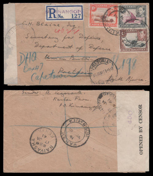 World War II censored cover from K.U.T. addressed to SECRETARY FOR DEFENCE as per scan.