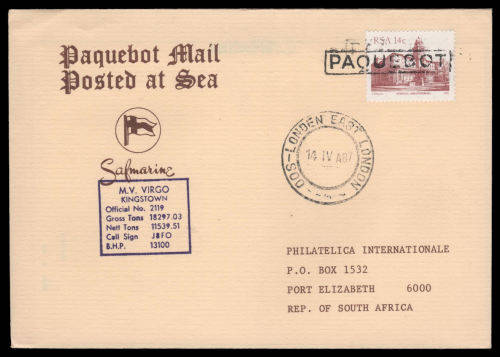 Republic of South Africa.  Paquebot cover as per scan.