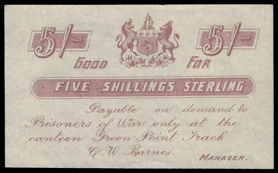 Anglo Boer War.  Boer Prisoner of War bank note (good-for).  Green Point Camp.  Very fine.