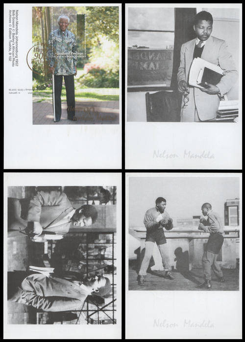 3 Different Nelson Mandela Post Cards.  Each cancelled in gold. Free postage.