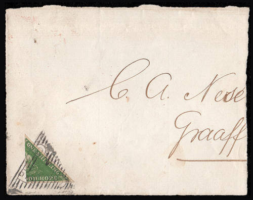 Cape of Good Hope.  One Shilling Triangle bisect on partial front. Free shipping via courier.